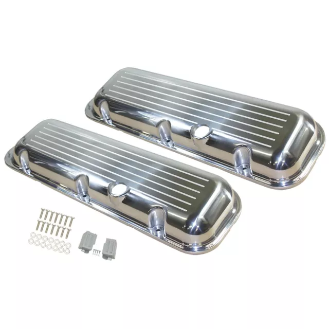 Chevy BB Big Block Short Polished Aluminum Valve Covers Ball Milled, Notched 454