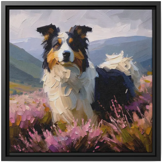 Wall Art Decor Canvas Print Dog Oil Painting Border Collie Scottish Mountains