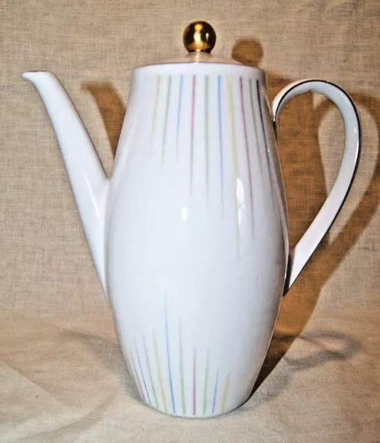 Seltmann Weiden Bavaria Bella Mid Century Coffee Tea Pot White w/ Pastel & Gold