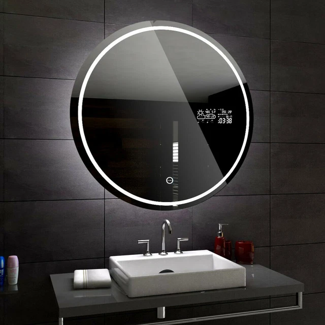 Miroir De Salle De Bain LED HAMBURG Avec Bluetooth, Météo Et Interrupteur - Argenté
