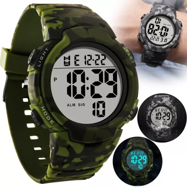 Mens Sports Military Watch Outdoor LED Stopwatch Digital Waterproof Army Watches