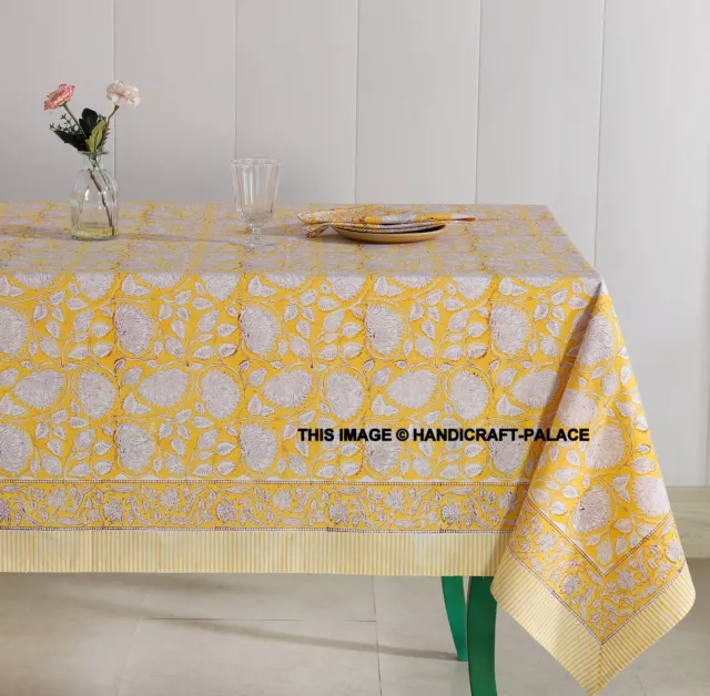 Bloc Imprimé Nappe Rectangle 60x90 Jaune Coton Floral Lin Avec 6 Serviette