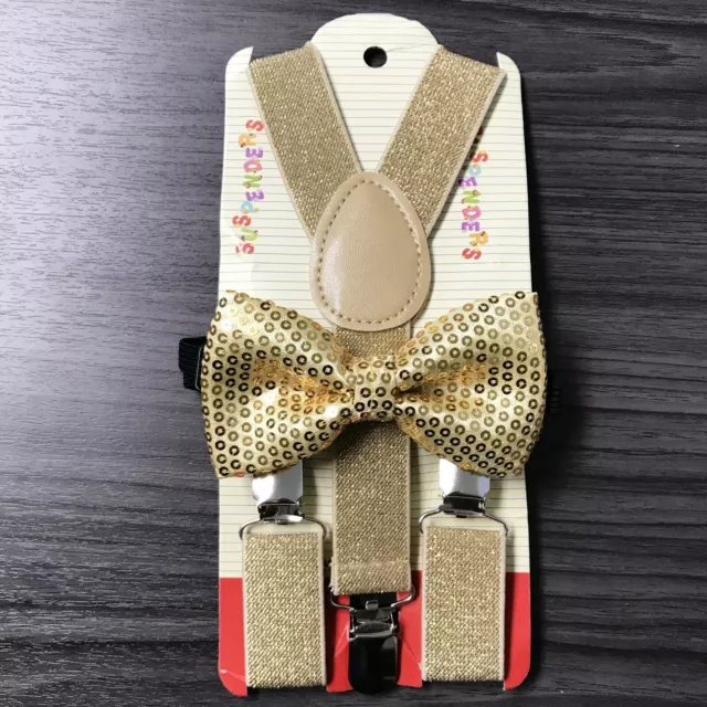 "GOLD SEQUIN GLITTER" Matching Suspender & Bow-Tie Kids Toddler Baby Boys Girls 3