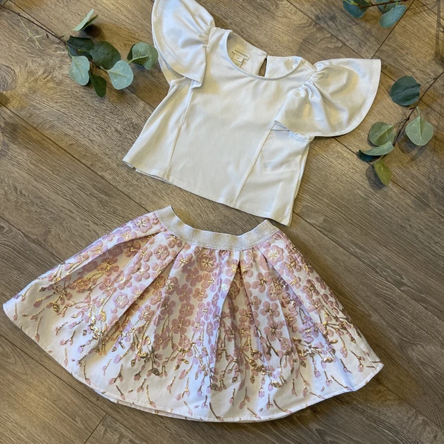 MONSOON girls pink sparkly skirt and top Occasion Christmas Party set  3 years