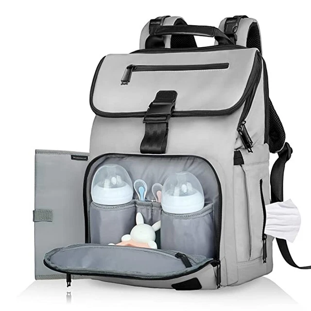 Diaper Bag Backpack Multifunction Waterproof Nappy Changing Large Capacity Grey