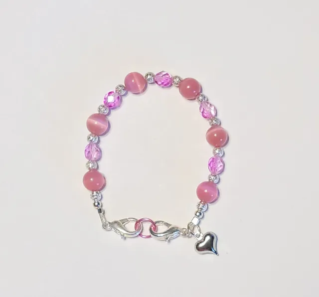 Pink Rose Cats Eye Glass Beads Medical Alert ID Replacement Bracelet