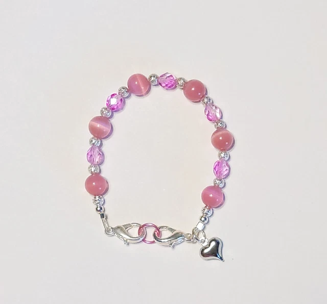 Pink Rose Cats Eye Glass Beads Medical Alert ID Replacement Bracelet Pink Rose Cats Eye Glass Beads Medical Alert ID Replacement Bracelet