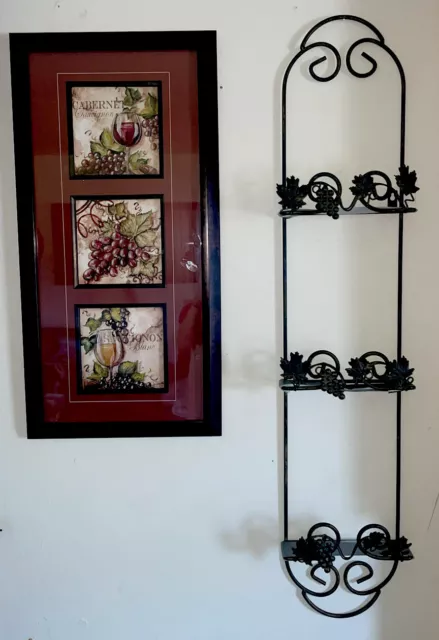 3 Tier Black Vineyard Wall Plate Rack 39 In. W Pic Blk Frame Pic & 3 Plates