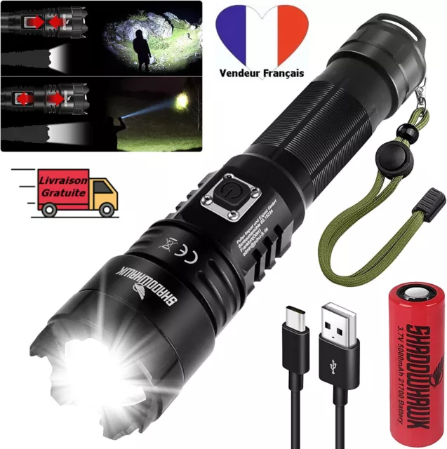 Lampe Torche LED 12000 Lumens Rechargeable XHP70.2 IP67 Étanche 5 Modes USB A+++