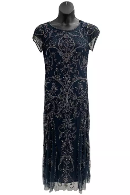 Pisarro Nights Embellished Mesh Gown Navy
