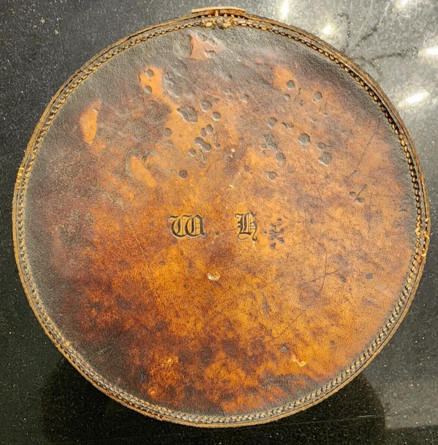 Vintage/Antique Leather Collar Box with Clasp and Monogram (W.H.)