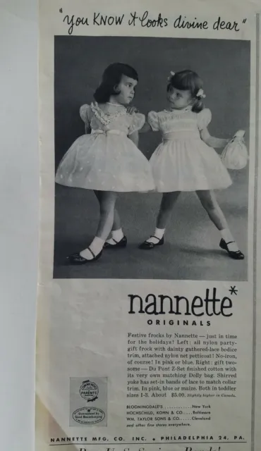 1955 Nannette Originali Bambine Festive Frocks Abiti Vintage Moda Ad