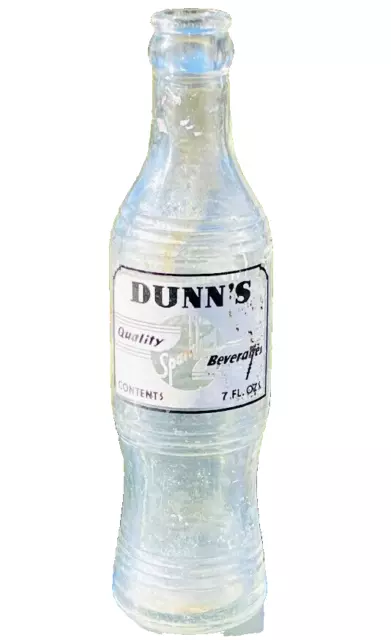 Antique Soda Pop Glass Bottle DUNN'S Quality Sparking Beverages 7oz Vintage