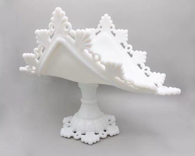 Vintage Westmoreland Milk glass Banana Boat Stand Rings And Petals Pattern 9.5”
