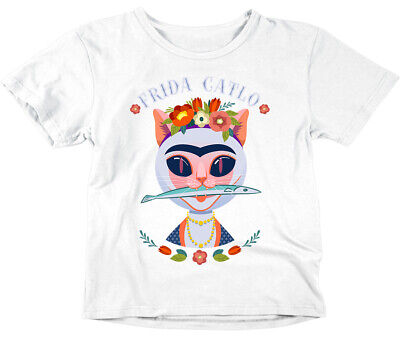 Frida Catlo Funny Cat Pun Kids Boys Girls T-Shirt - Kitty Cute lol artist