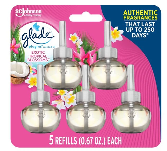Glade PlugIns Refill 5 CT, Exotic Tropical Blossoms, 3.35 FL. OZ. Total, Scented