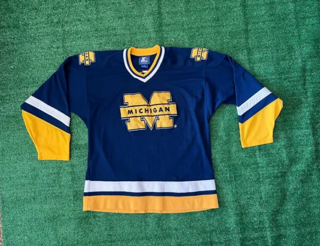 Vintage 90s Starter Michigan University NCAA Hockey Jersey Size XL