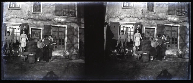 France Maison campagne c1930 Photo NEGATIVE STEREO Plaque Vintage V36L3n1