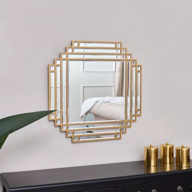 Square Gold Art Deco Fan Wall Mirror 55cm x 55cm vintage glamorous luxe decor