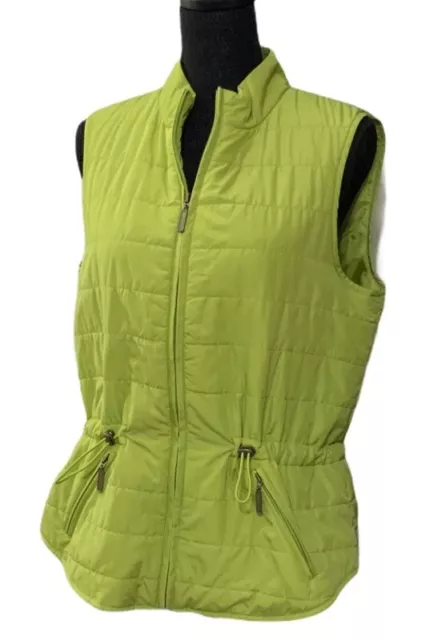 Coldwater Creek Vest Womens Puffer Green Zip Up Lined Mock Neck Drawstring M