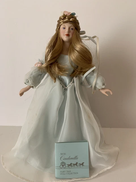 Fairy Tale Collection Cinderella Avon Porcelain Doll & Stand 1984 9 1/4"