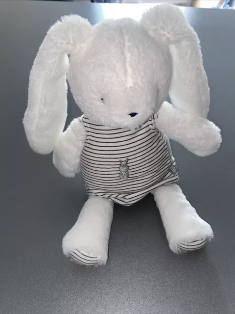 Doudou Peluche Lapin Okaidi Obaibi Blanc Gris Raye