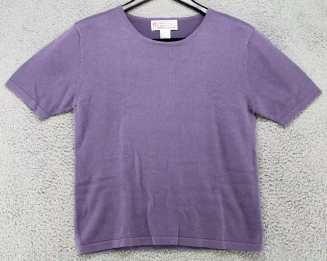 Milano Top Women's Size M Purple Pullover Short Sleeve Crew Neck Micro Knit