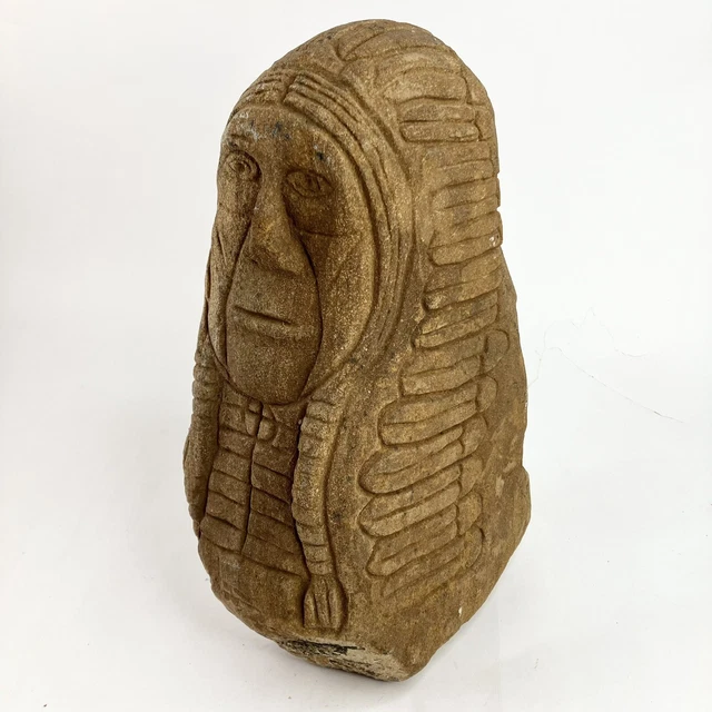 Vintage Native American Sand Stone Carving Masonic Symbol Horus Dellena Oklahoma