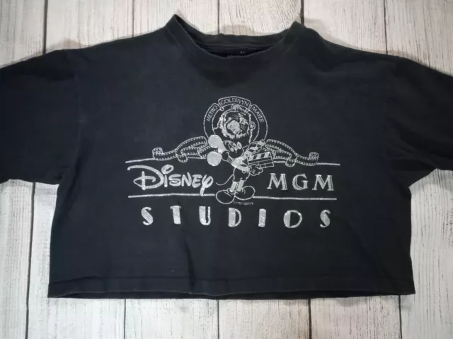 Vintage 1987 Disney MGM Studios Diamond Dust Cropped Top Tshirt Sz XL Black
