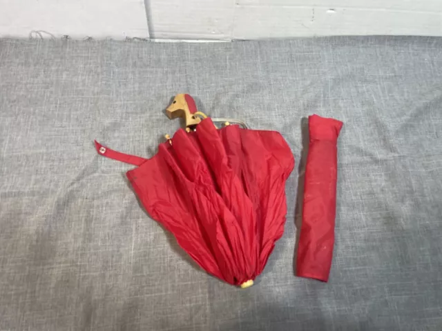 Vintage Red  29” Wooden Puppy Dog Handle Umbrella