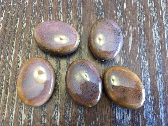 Vintage Purple & Brown Tonal Stoneware Look Glazed Ceramic Large Oval Bead Lot