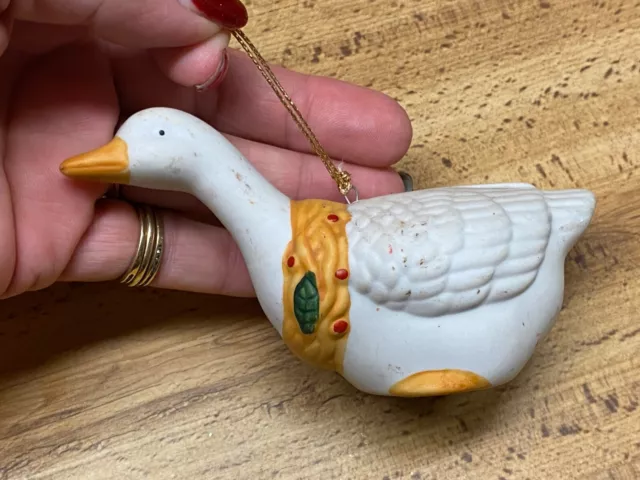 Vintage Porcelain  Goose Christmas Ornament 5"