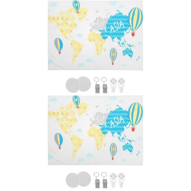 2x Modern Backdrop Background World Map Mural Wall Background Decoration