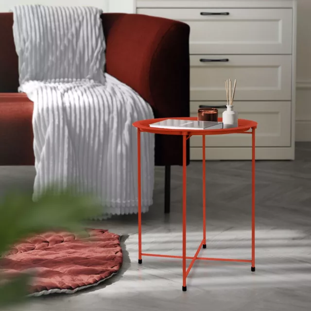 Mesa redonda metálica auxiliar roja 43 x 52 cm con bandeja extraíble plegable