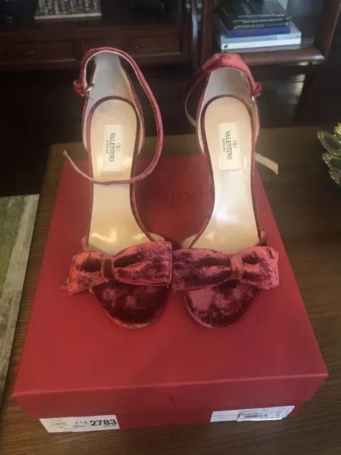 Nuovo Auth Valentino Garavani Velluto Sandali Fiocco Donna Scarpe Rosso Open Toe