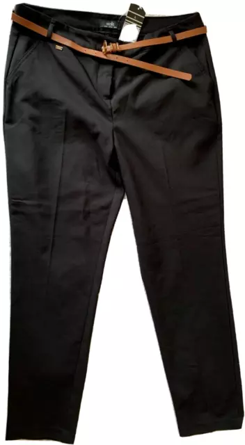 ~ Wallis ~ Belted Cigarette Trousers ~ Black Cotton ~ Size 14 ~ New With Tags ~