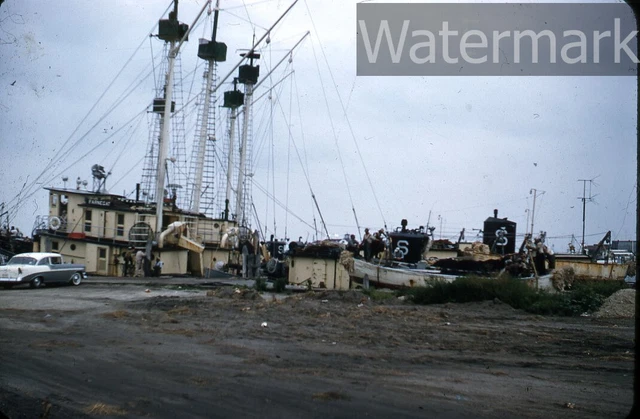 1957  red border kodachrome Photo slide Fishing Boats  Atlantic City NJ
