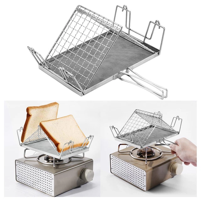Entatial Grille-pain Pliable Pour Camping – Acier Inox 430, 22x12,4 Cm, 1-4 Tranches, Pour Réchaud, Pique-nique