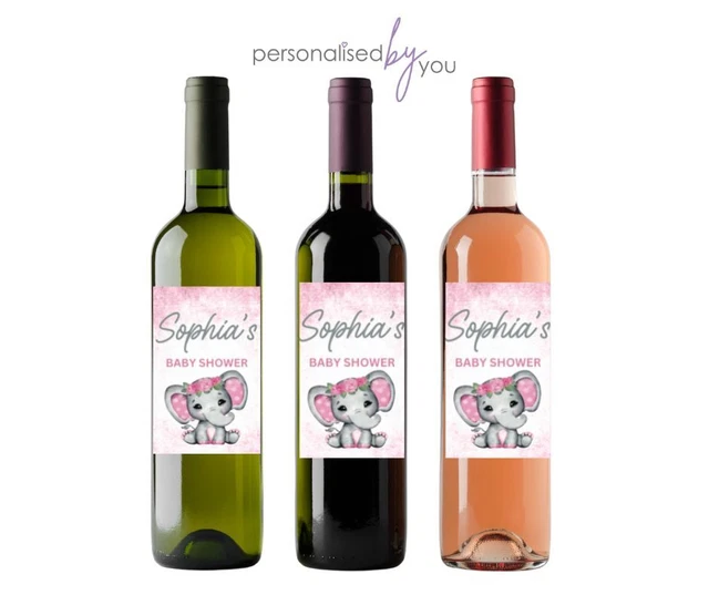 3 x Personalised PINK / GIRL Baby Shower WINE BOTTLE LABELS Stickers ANY MESSAGE