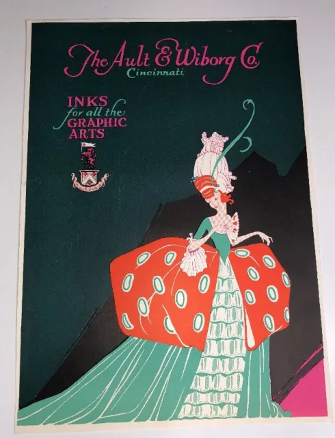 Ault Wiborg Litho Printing INK Poster Sign Original C1920 Art Deco Girl Lady