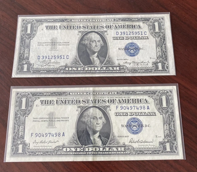 Silver certificate lot of 2 bills, Series 1935 & 1957, Very Nice !!