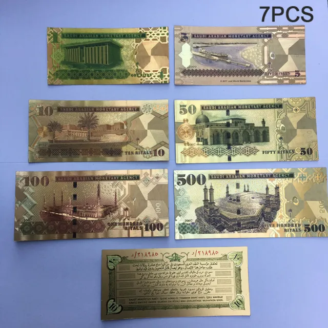 7Pcs/Set Antique Gold Foil Saudi Arabia Currency Commemorative Banknotes DSEAU