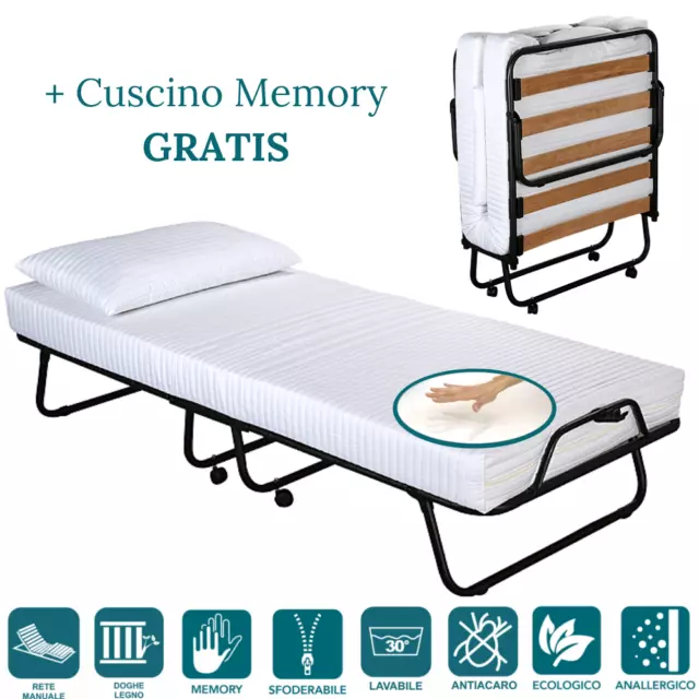 Brandina Pieghevole con Materasso Memory Foam 80x190 Alto 12 cm + Cuscino Gratis