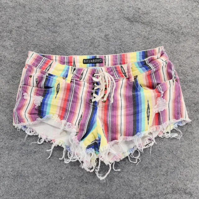 Billabong Shorts Womens Juniors 9 Lite Hearted Rainbow Striped Lace Up