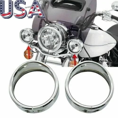 4.5 inch Chrome Auxiliary Lamp Visor Style Passing Lamp Trim Ring Fits Touring