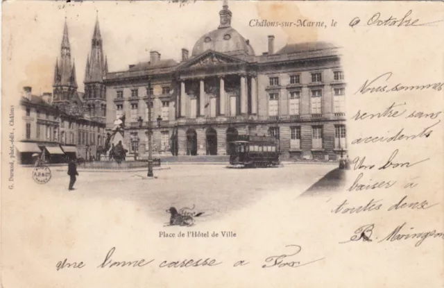 CHALONS-SUR-MARNE place de l'hôtel-de-ville chien tramway photo-éd durand timb.