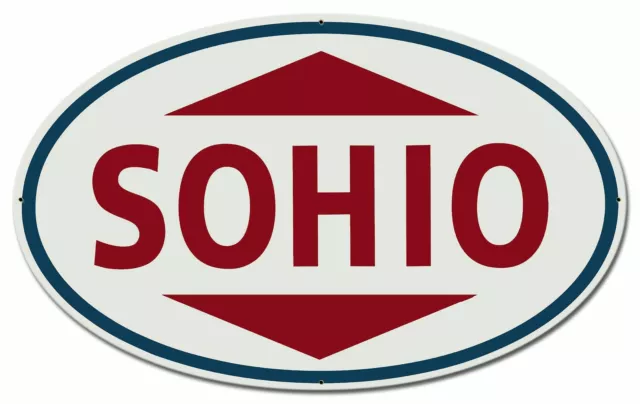 Sohio Standard Oil Ohio Oval Shaped Red 28" Heavy Duty Usa Made Metal Adv Sign