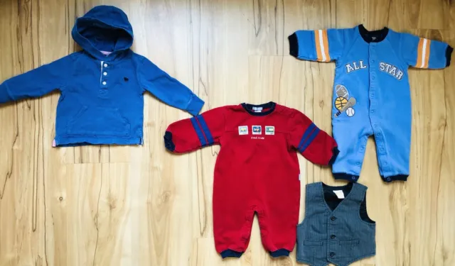 •Infant-Baby Boys Size 12 Months•4 Piece Lot-Carter’s-2 Coverall, 1 Hoodie, Vest