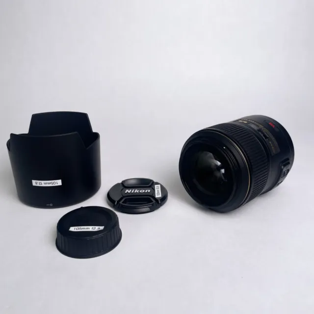 Nikon Nikkor AF-S 105mm f2.8 G VR Micro MACRO IF ED LENS, CAPS, HOOD, Full Frame
