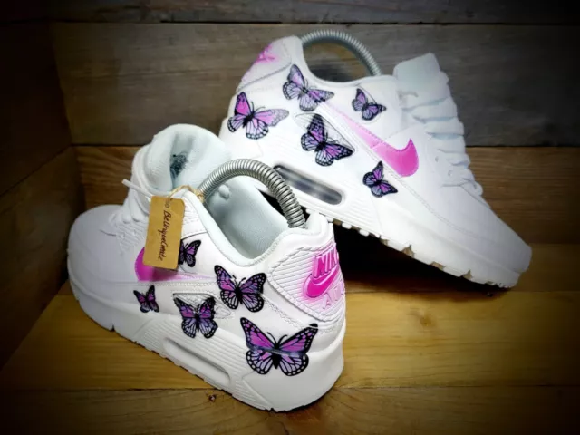 Nike Air Max 90/Custom Painted/PinkWhiteBlack/Essential/ID/Force 1/Butterfly